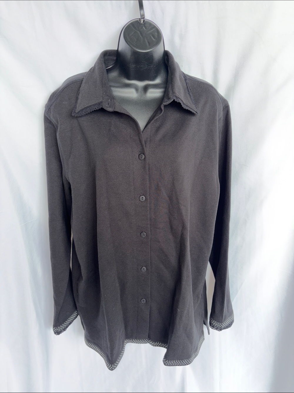 Vintage Capacity S Black Embroidered Button Down Lightweight Oversized Jacket